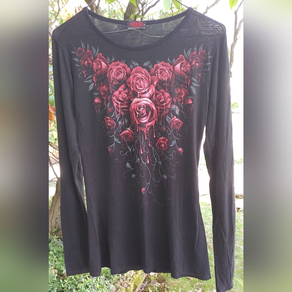 Black and Red Roses Goth Women's Top